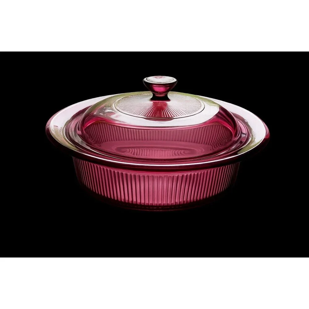 Vintage Corning VISION Pyrex Cranberry 1 Qt Casserole Dish and Lid V-31-B Mint